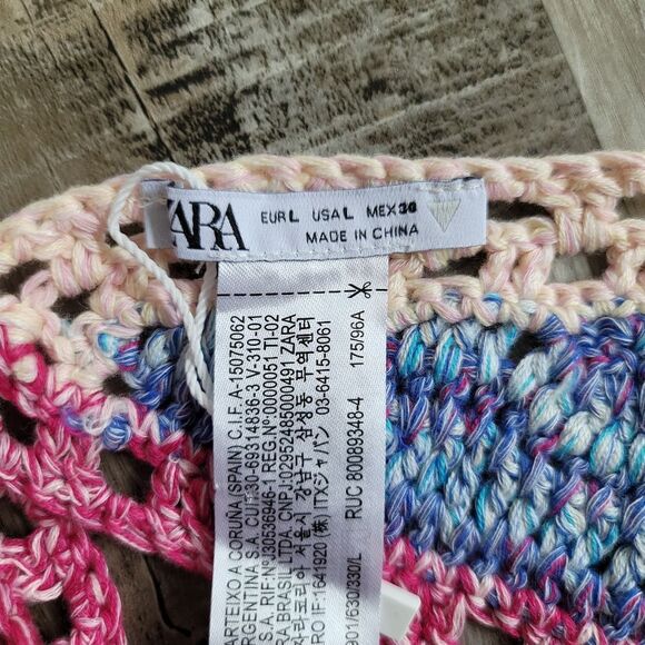 New Zara Crochet Multicolored Crop Top Size Large - Picture 5 of 7